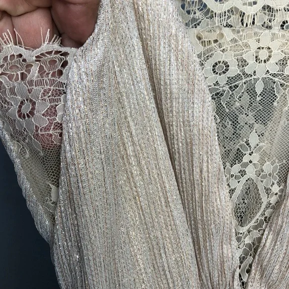 SPIRIT OF GRACE Elegant Gold Cream Women Dress.Shimmer N.W.T. Size XS. Waist Tie - Picture 11 of 13